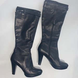 Via Spiga Leather Heel Tall Black Boots